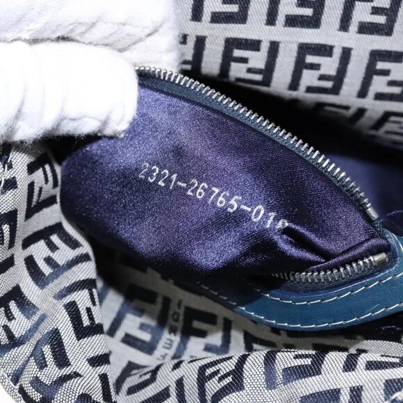 FENDI Zucchino Canvas Mamma Baguette Shoulder Bag Navy Gold Auth 139307 - Picture 11 of 16